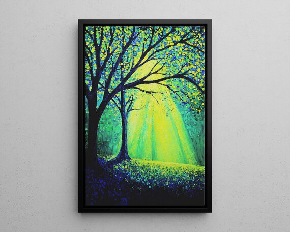 Sunlit Forest Trees Golden Light Through Leaves Painting Poster