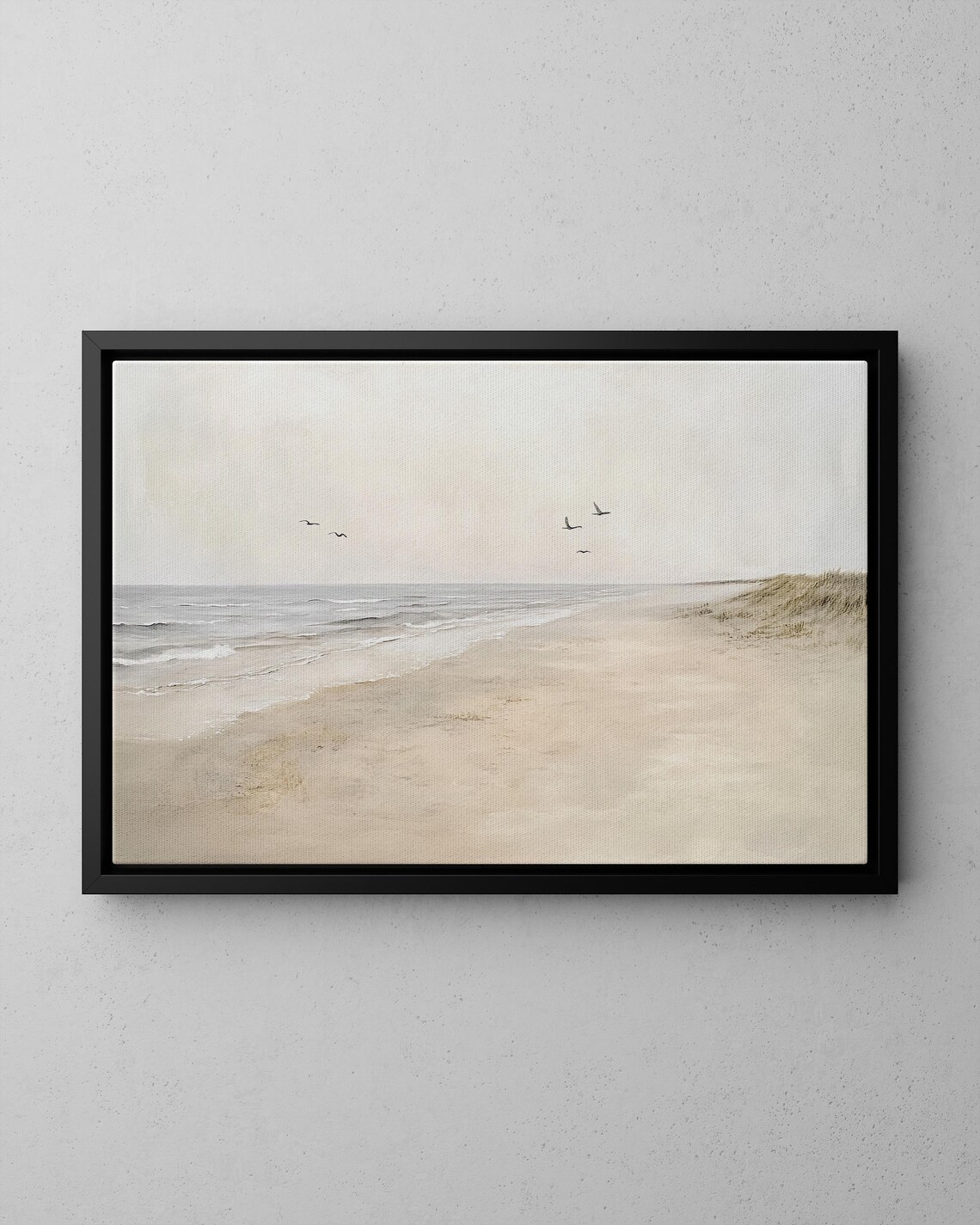 Muted Sandy Shore Seascape With Birds Minimalist Coastal Painting Poster