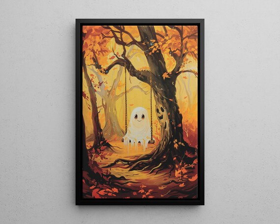 Cute On The Swing Of An Oak Tree Autumn Print Poster Or Canvas Spooky Wall Art Sheet In Forest Whimsigoth