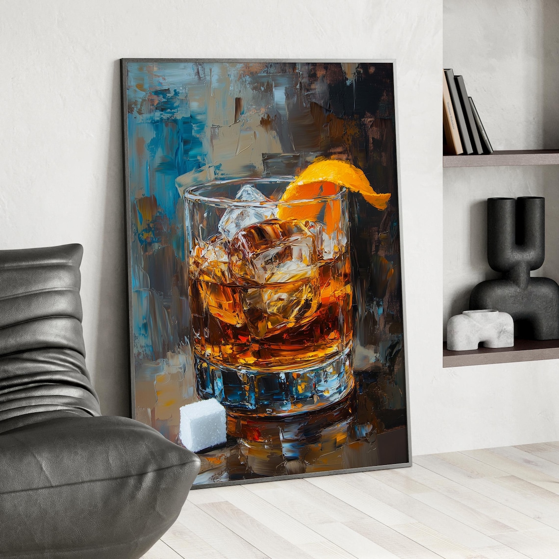 Whiskey Old Fashioned Oil Painting Poster Bourbon Glass Cocktail Art