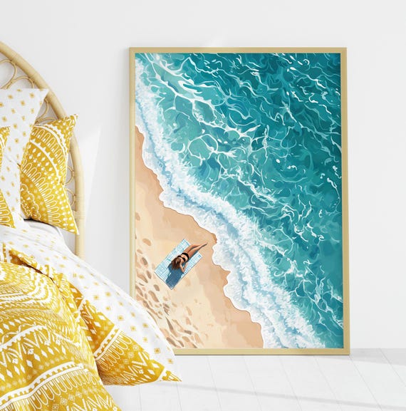 Top View Ocean Waves Abstract Beach Art Poster Or Canvas Print Wave Coastal Wall Nautical Decor House