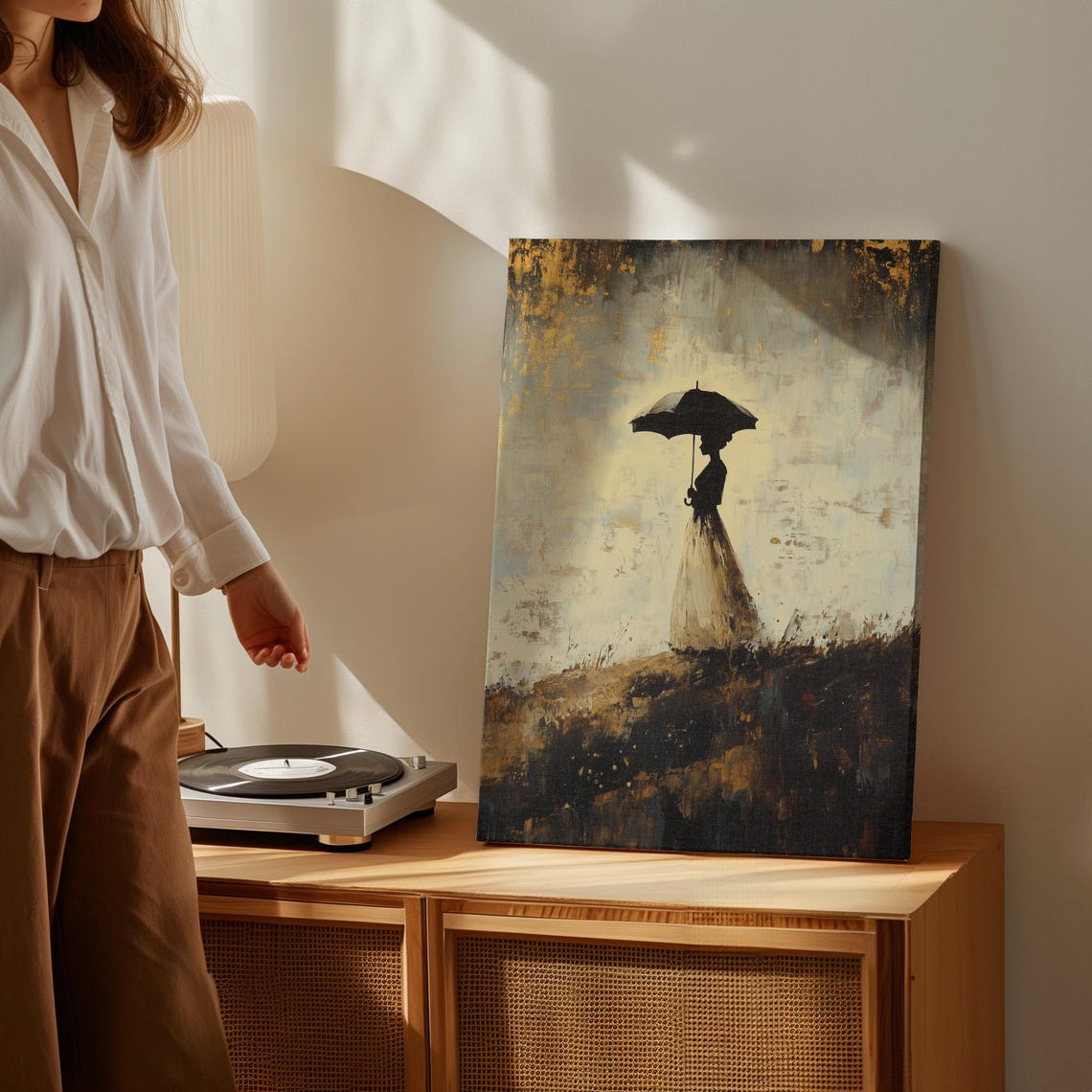 Vintage Woman With Umbrella Painting Poster Or Print Victorian Woman Antique Vintage Fashion Art Classy Gothica Lady Portrait - Image 3