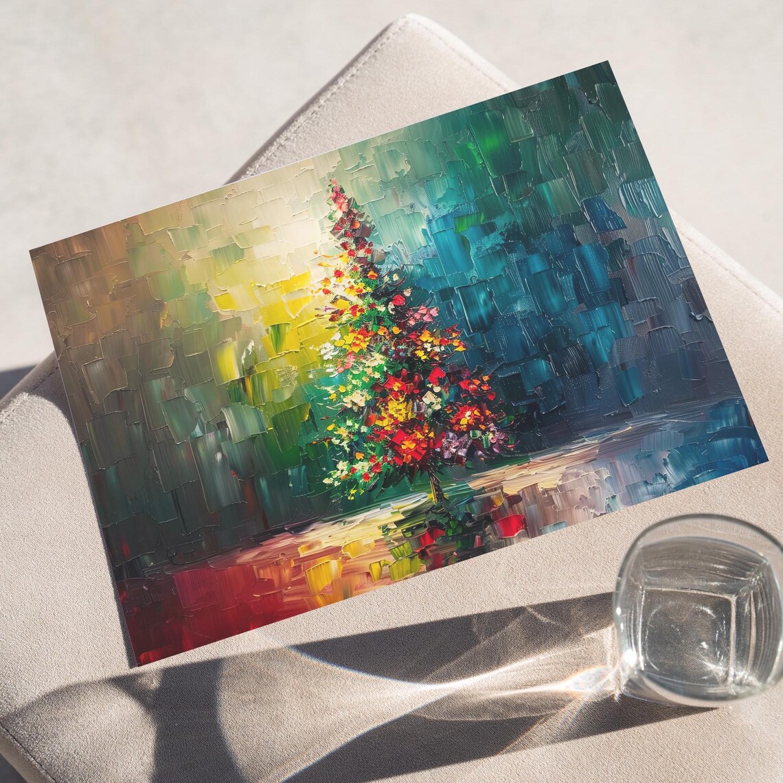 Colorful Abstract Christmas Tree Festive Oil Painting Wall Art