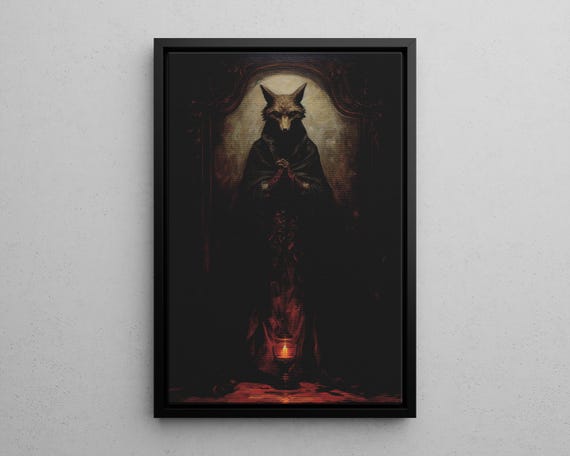 Mystical Witch Fox with Lantern Dark Academia Gothic Animal Poster