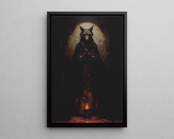 Mysticism Dark Academia Witch Fox Wall Art Print Or Canvas Rustic And Realistic Witchy Mystical Animal Decoration Gothic Poster