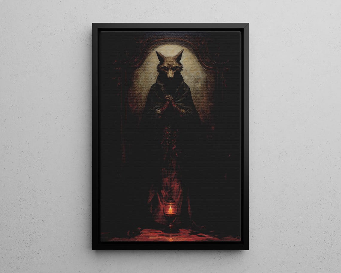 Mystical Witch Fox with Lantern Dark Academia Gothic Animal Poster