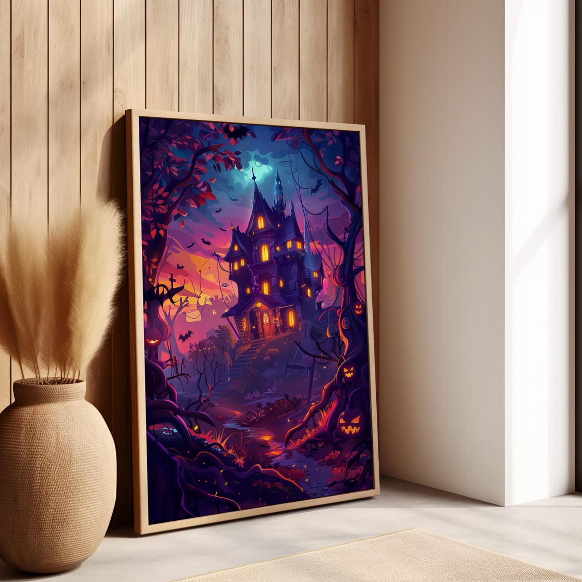 Enchanted Haunted House Halloween Wall Art Poster Or Canvas Print Goblincore Decor Spooky Dark Blue Purple