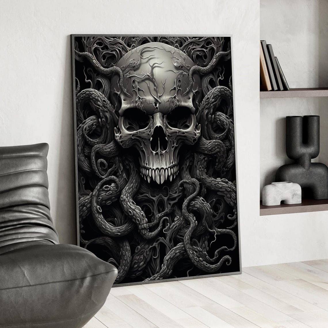 Gothic Skull With Octopus Tentacles Dark Creepy Skull Poster