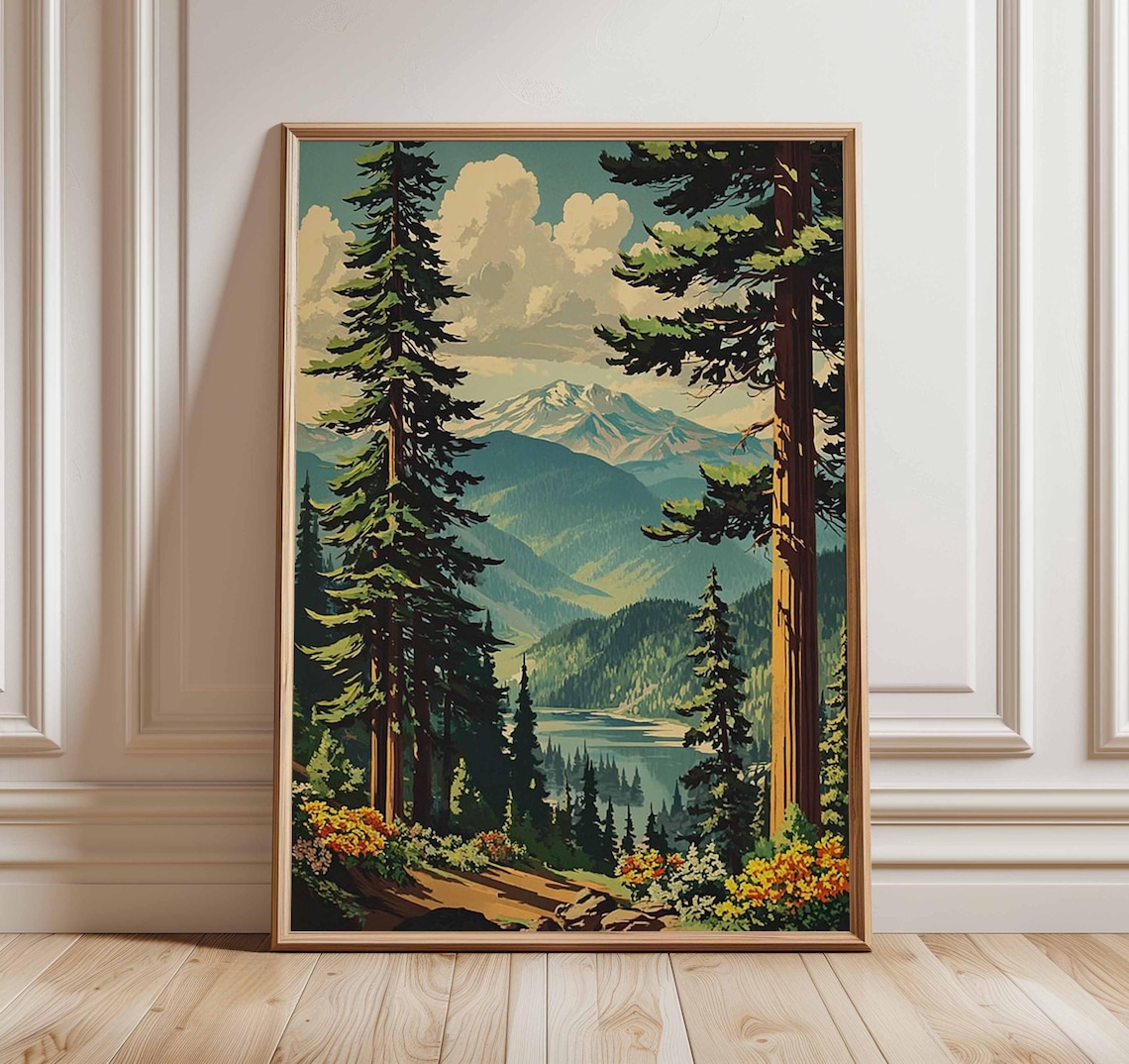 Mountain Forest Wilderness Travel Poster, Rustic Cabin Decor
