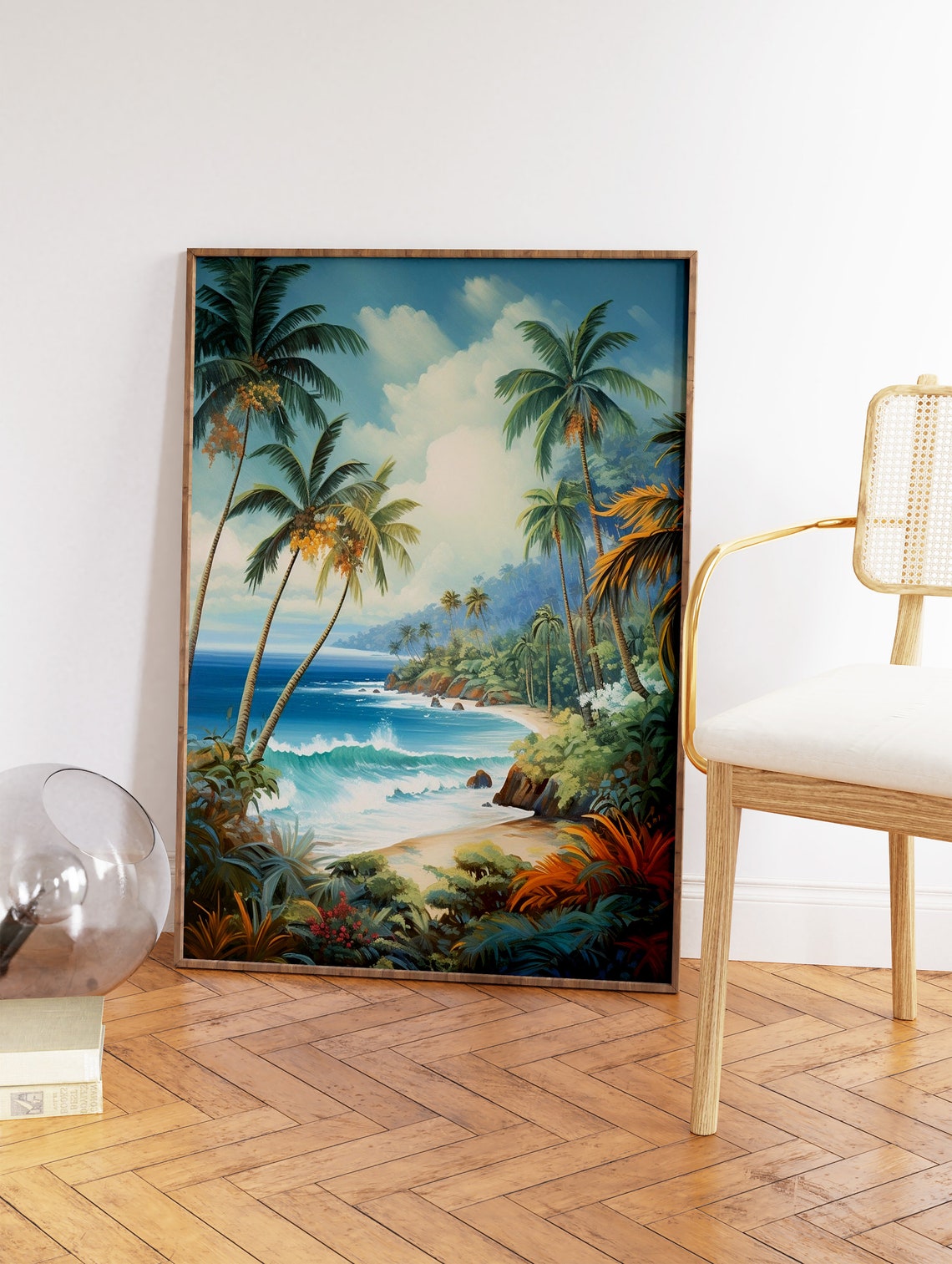 Caribbean Tropical Beach Palm Trees Ocean Wave Vintage Travel Poster - Image 2