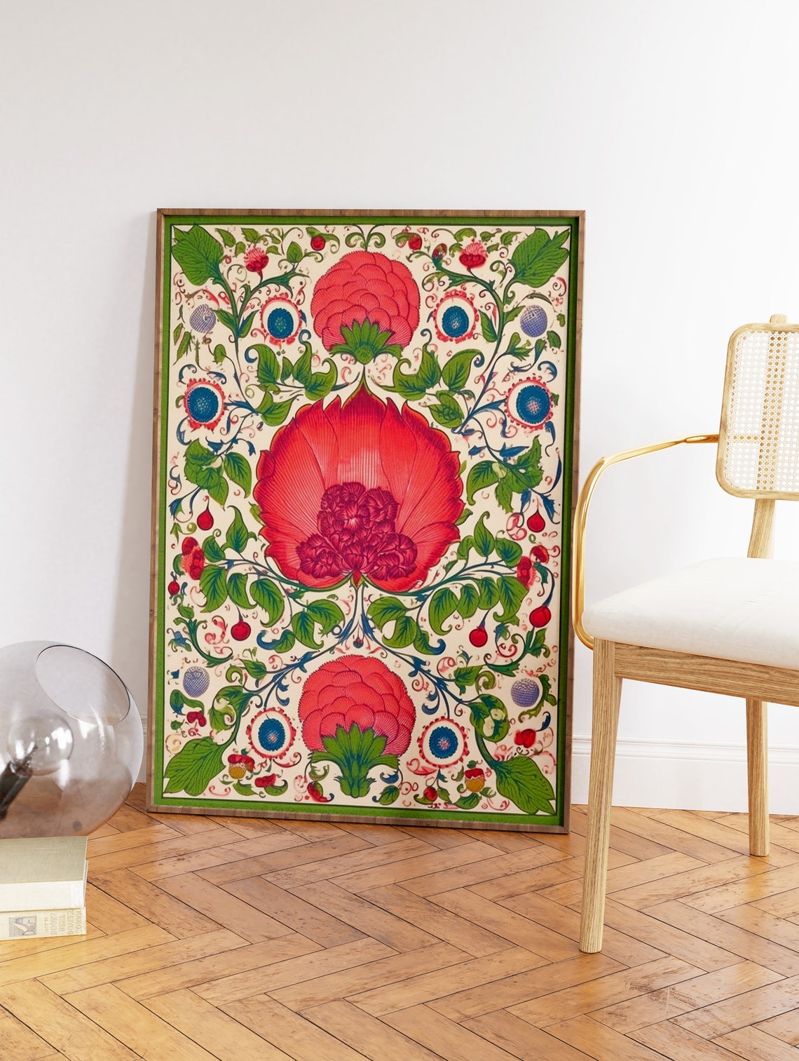 Traditional Indian Floral Mughal Blossom Red Flower Pattern Poster - Image 2