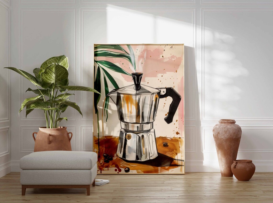 Vintage Italian Coffee Print, Retro Coffee Moka Pot - Image 2