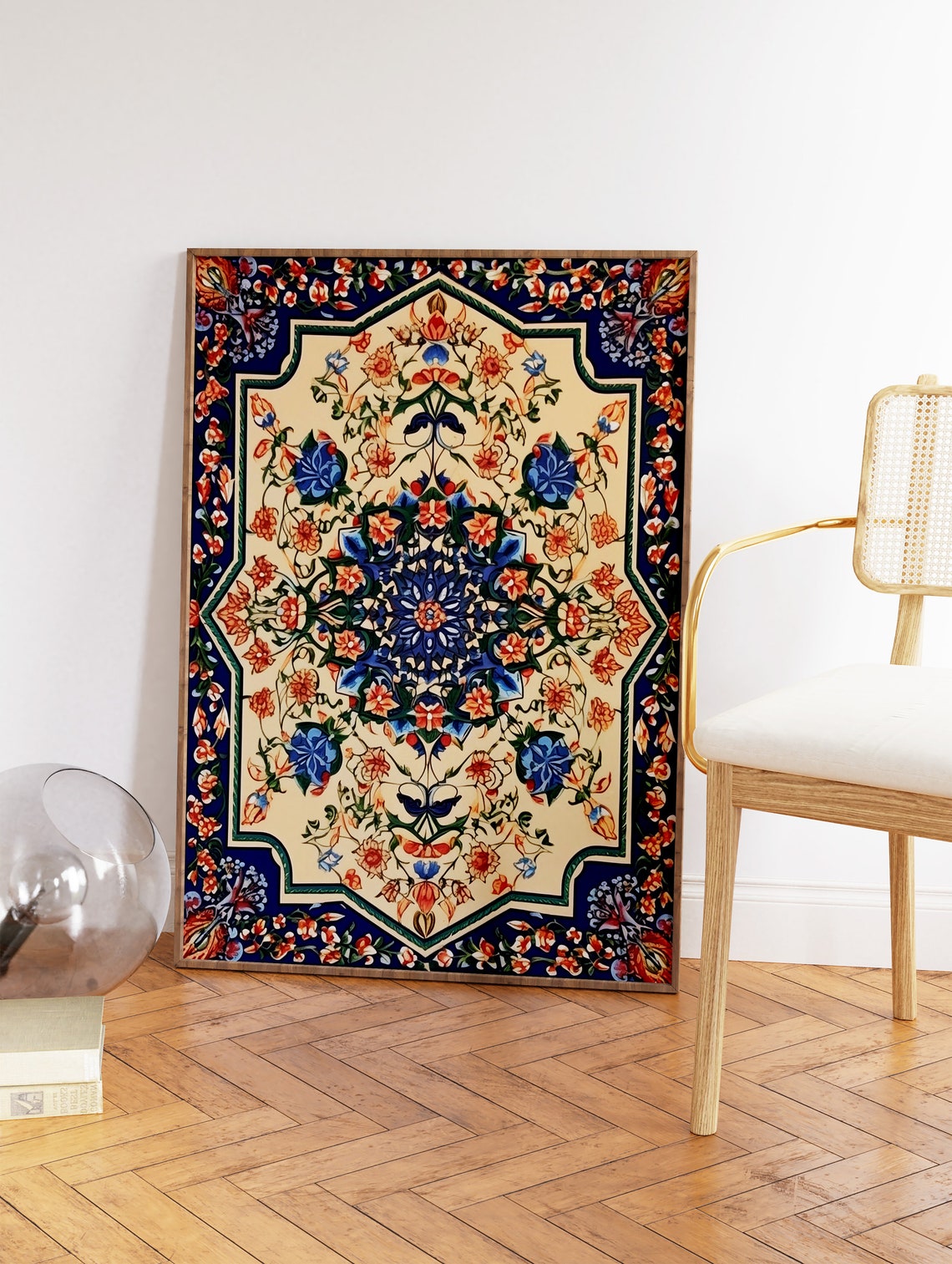 Islamic Geometric Floral Mandala Pattern Blue Red Art Poster - Image 2