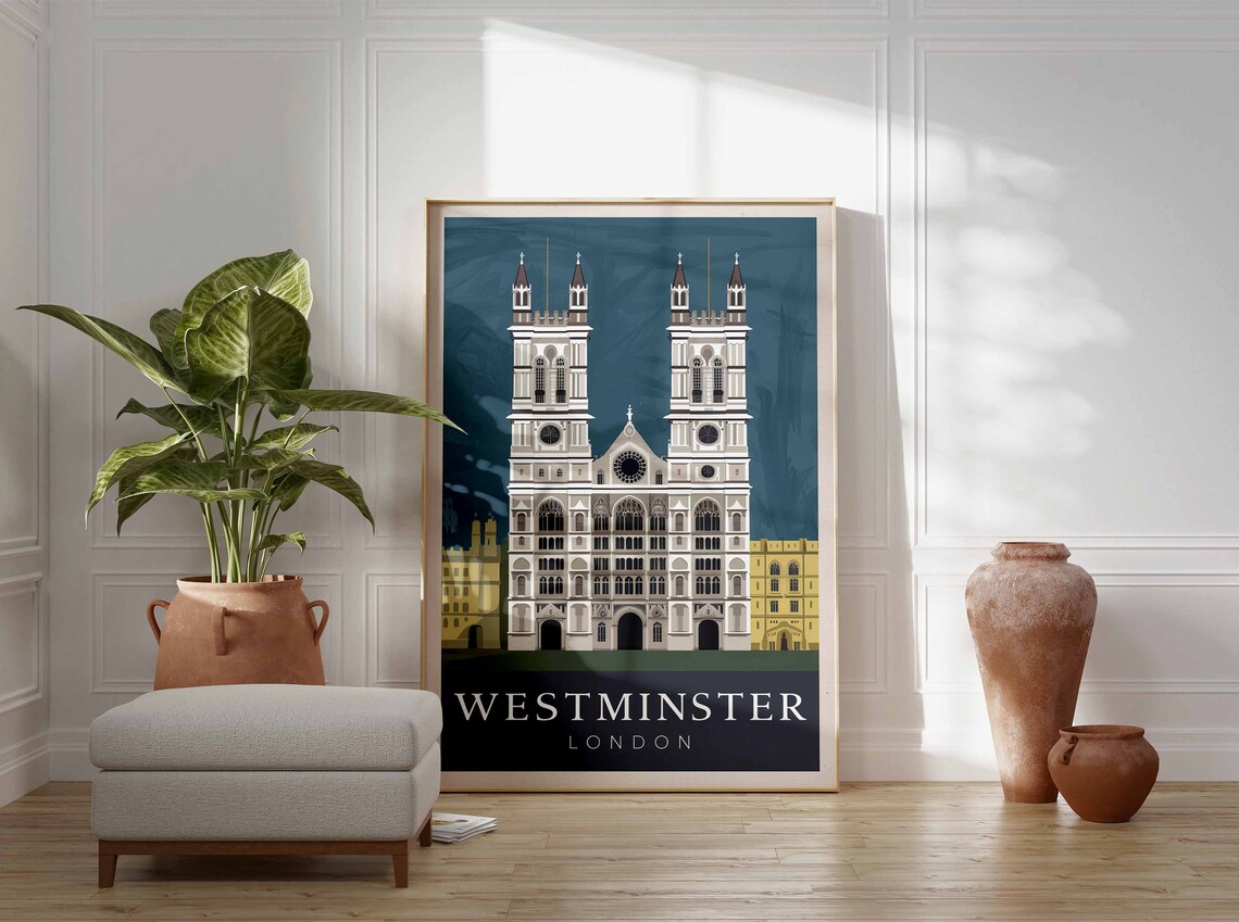 Westminster Abbey London Twin Towers Night Sky Travel Poster - Image 3
