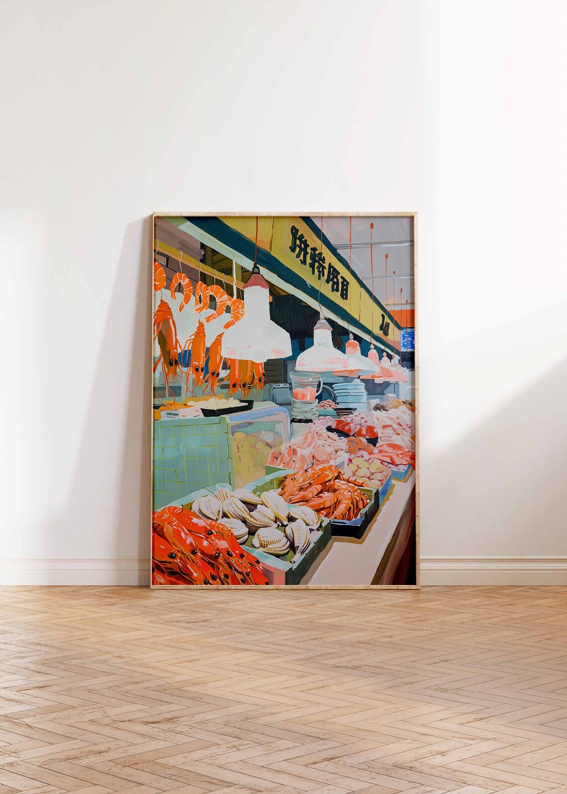 Asian Seafood Stall Hanging Prawns Shop Signage Painting Poster - Image 2