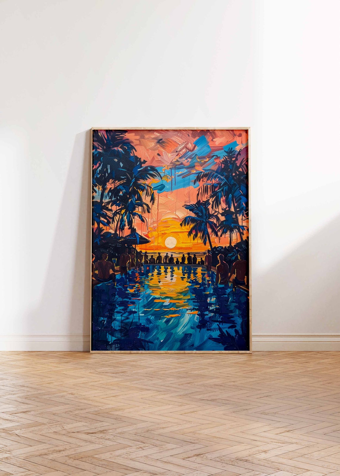 Sunset Pool Party Sun Reflection Palms Night Swim Art Poster - Image 3
