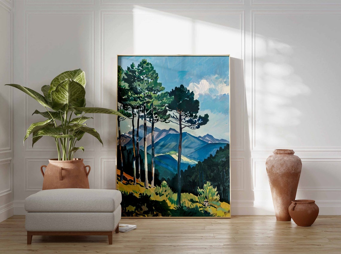 Tall Pine Trees Alpine Ridge Summer Landscape Nature View Art Print - Image 3