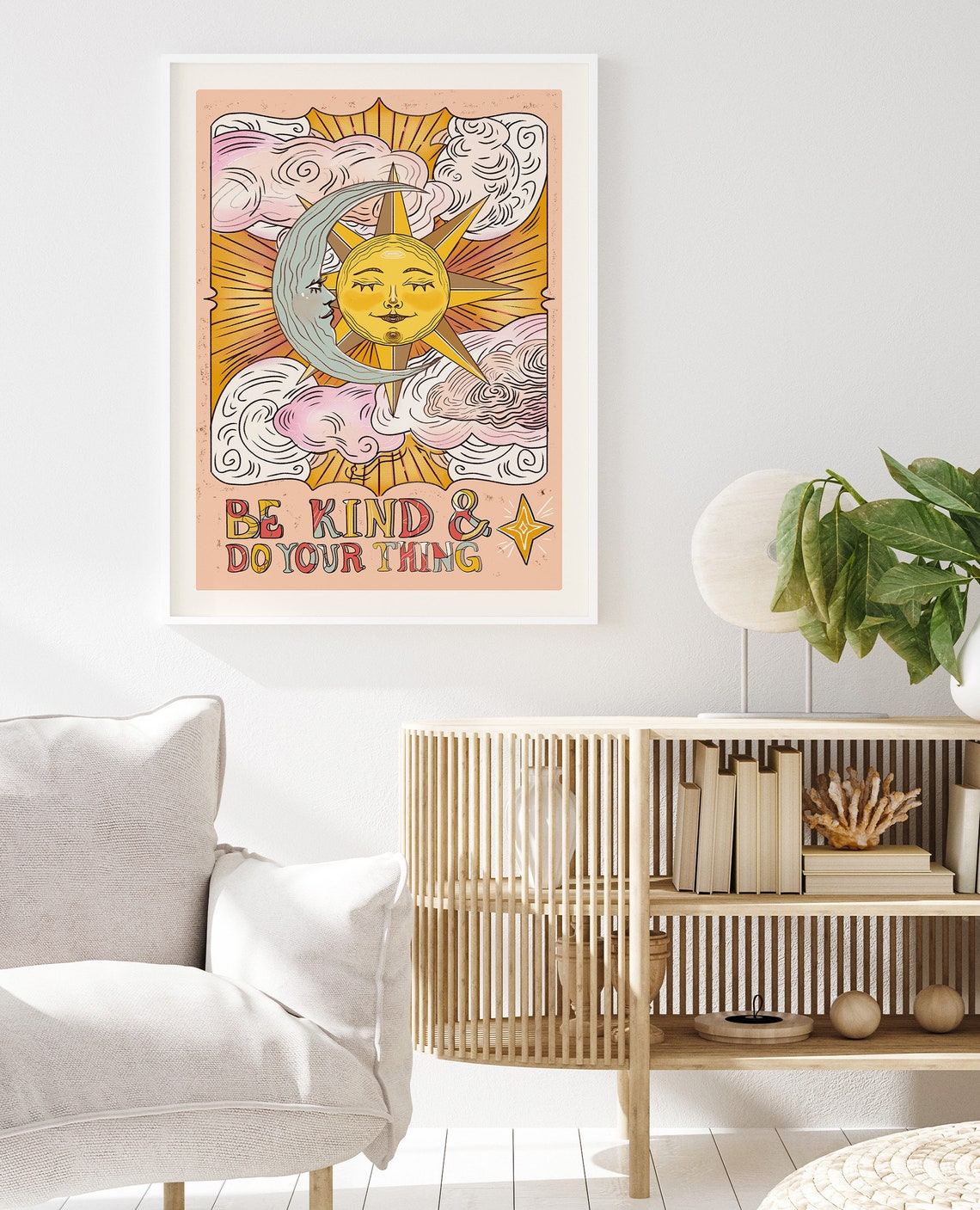 Be Kind and Do Your Thing Vintage Celestial Sun Moon Art Poster - Image 2
