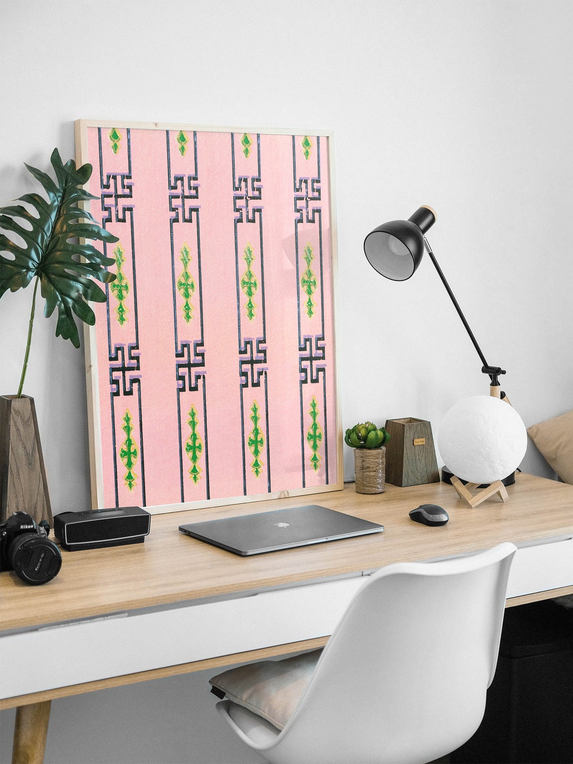 Japanese Kimono Geometric Pink Stripe Textile Pattern Art Poster - Image 2