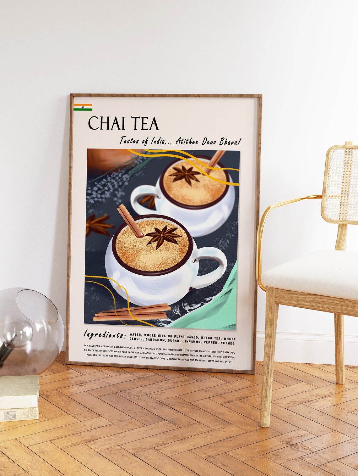 Chai Tea Indian Recipe Ingredients Masala Spice Kitchen Poster - Image 2