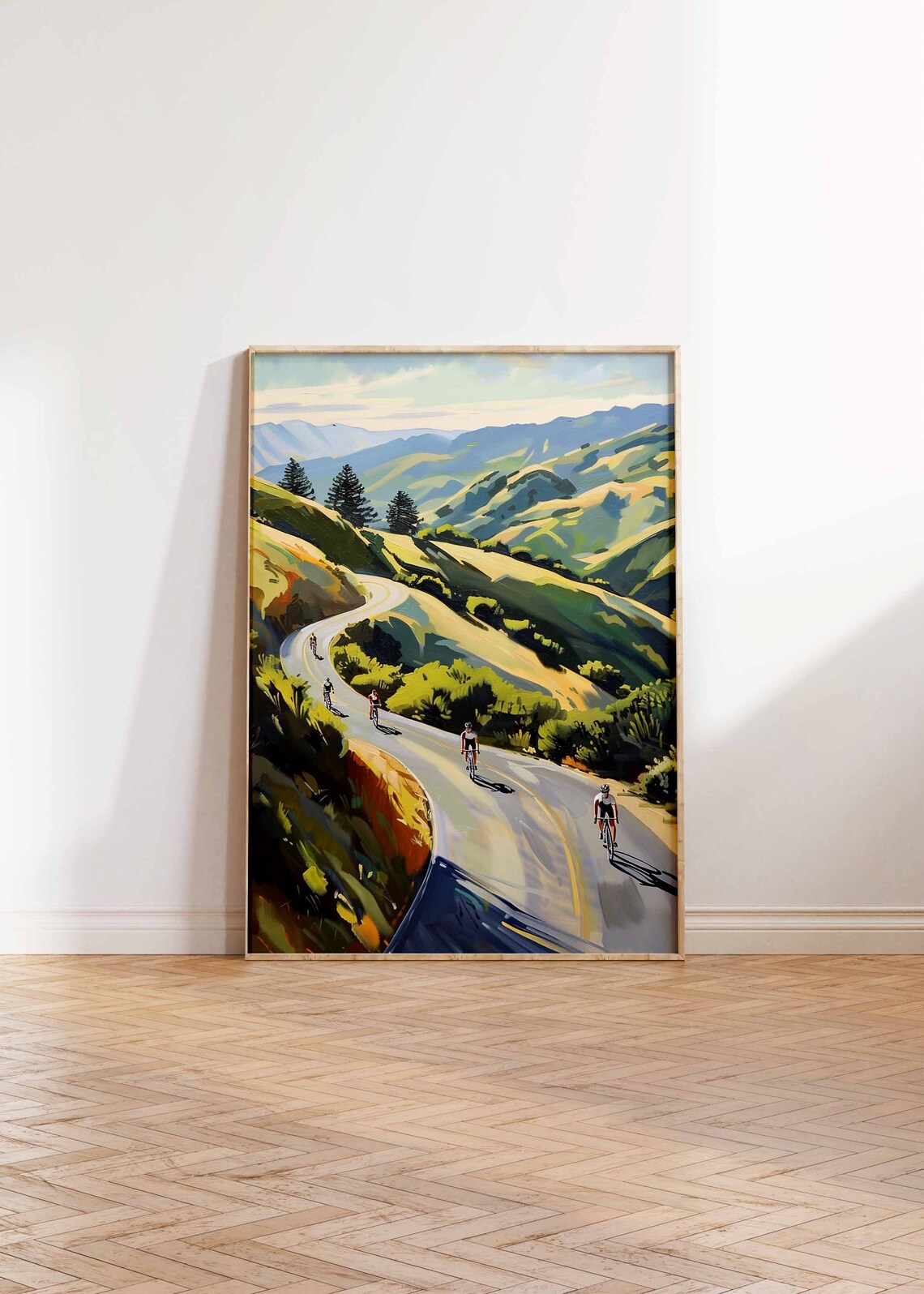 Cyclists Mountain Road Ride Painted Landscape Cycling Poster - Image 2