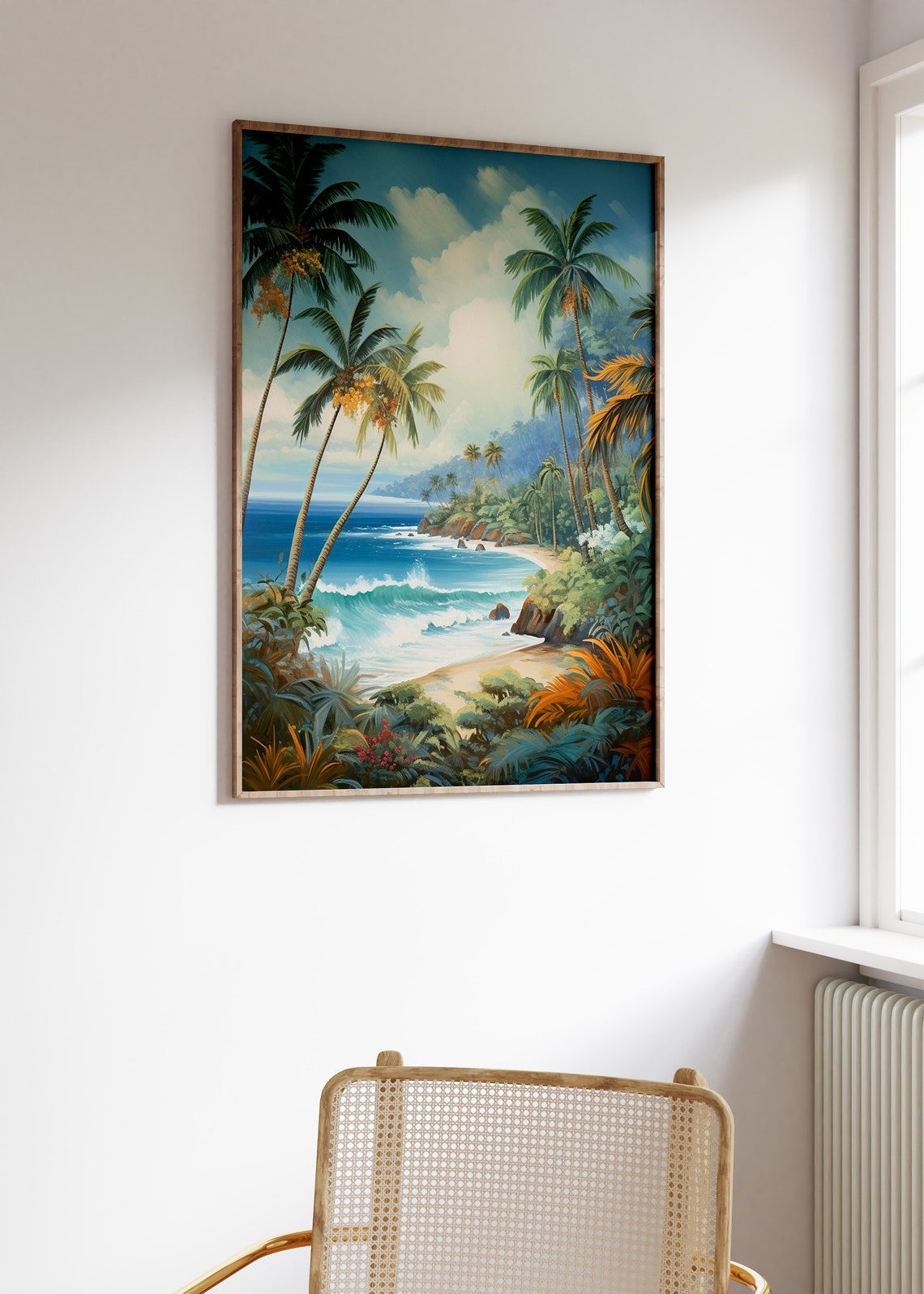 Caribbean Tropical Beach Palm Trees Ocean Wave Vintage Travel Poster - Image 3