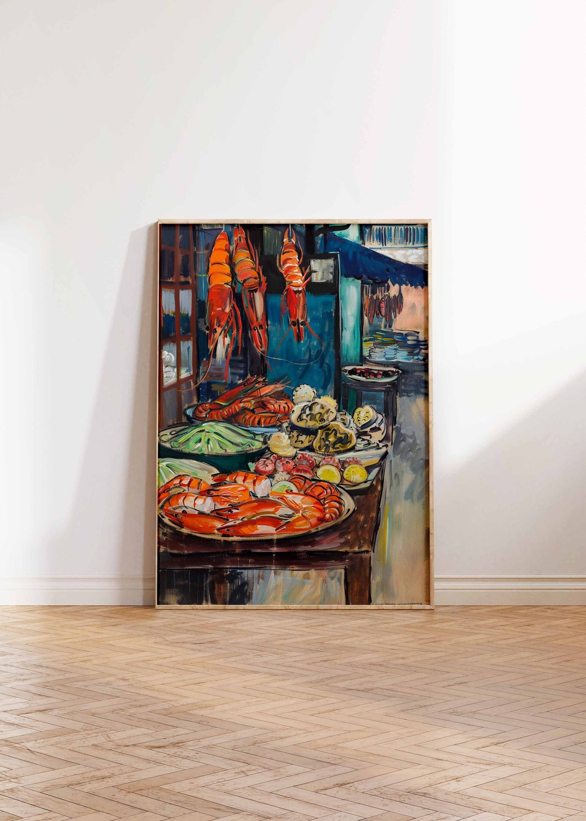Hanging Giant Prawns Seafood Stall Shrimp Counter Painting Poster - Image 2