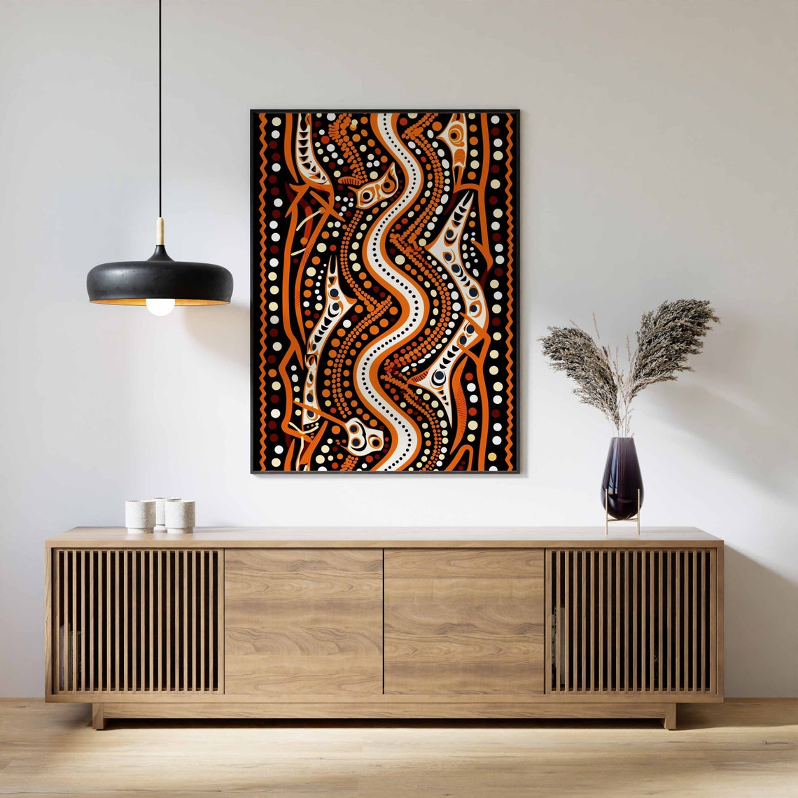 Aboriginal Dot Art Orange Black Indigenous Australian Style Poster - Image 2