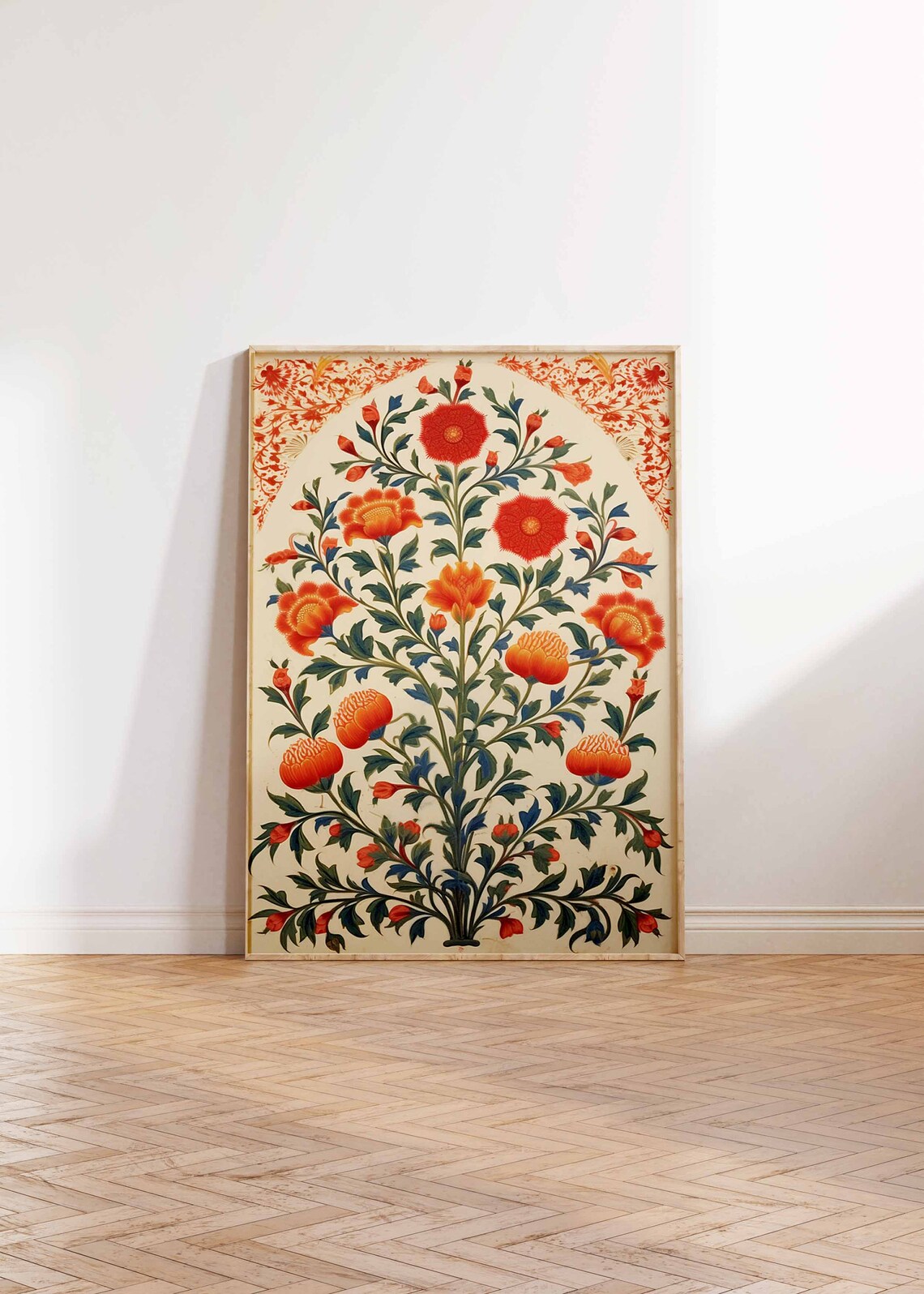 Indian Floral Arch Red Orange Flowers Traditional Mughal Art Poster - Image 3