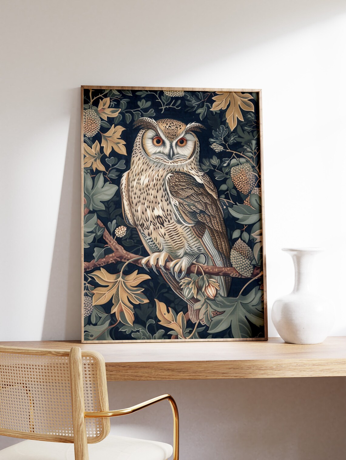 Owl Botanical Art Print in William Morris Style Vintage Floral - Image 2