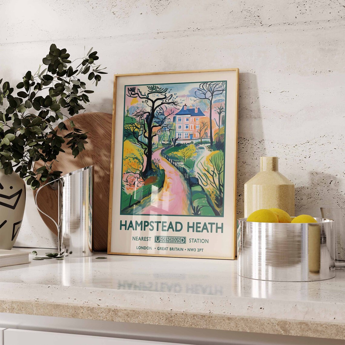Hampstead Heath London Underground Station Vintage Travel Poster - Image 2