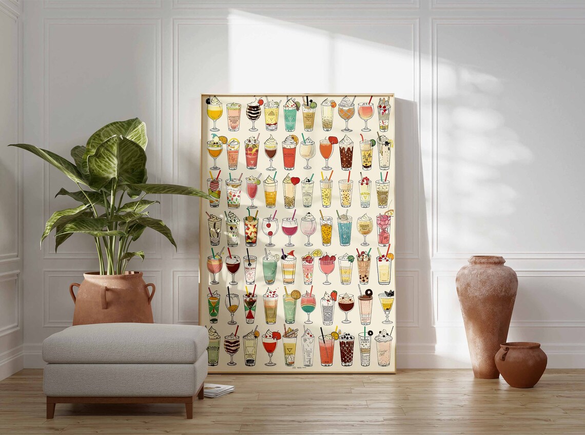 Illustrated Cocktail and Drinks Collection Bar Poster Colorful Art - Image 3