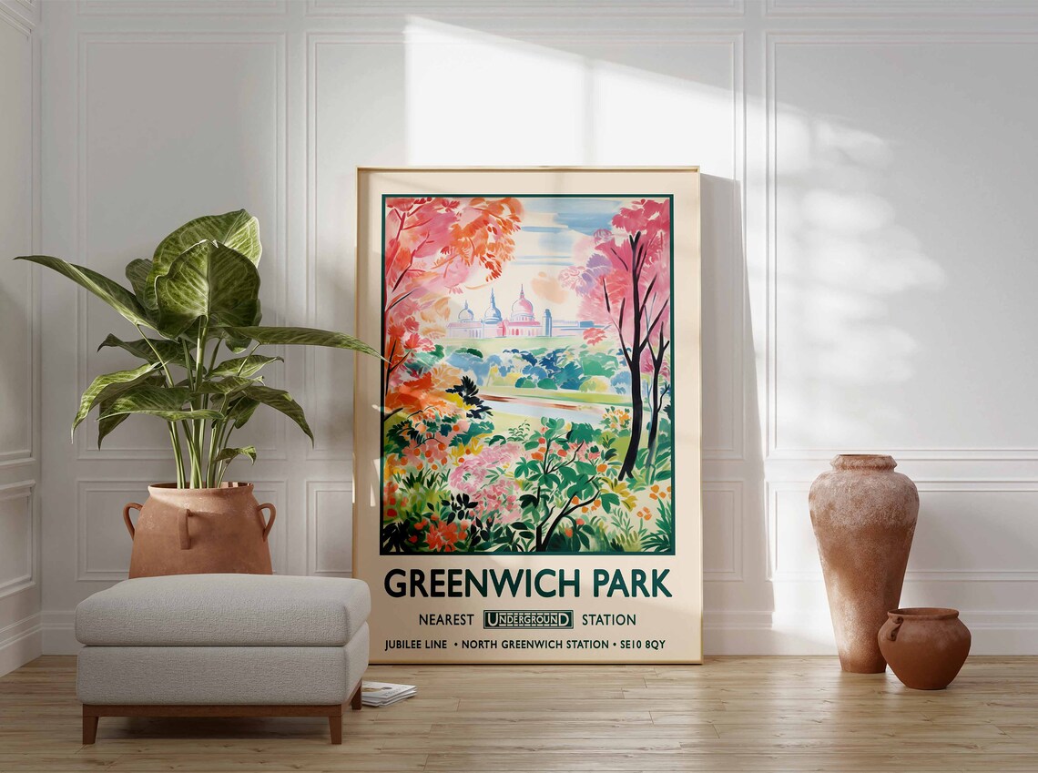 Greenwich Park London Vintage Floral Garden Retro Travel Poster - Image 3
