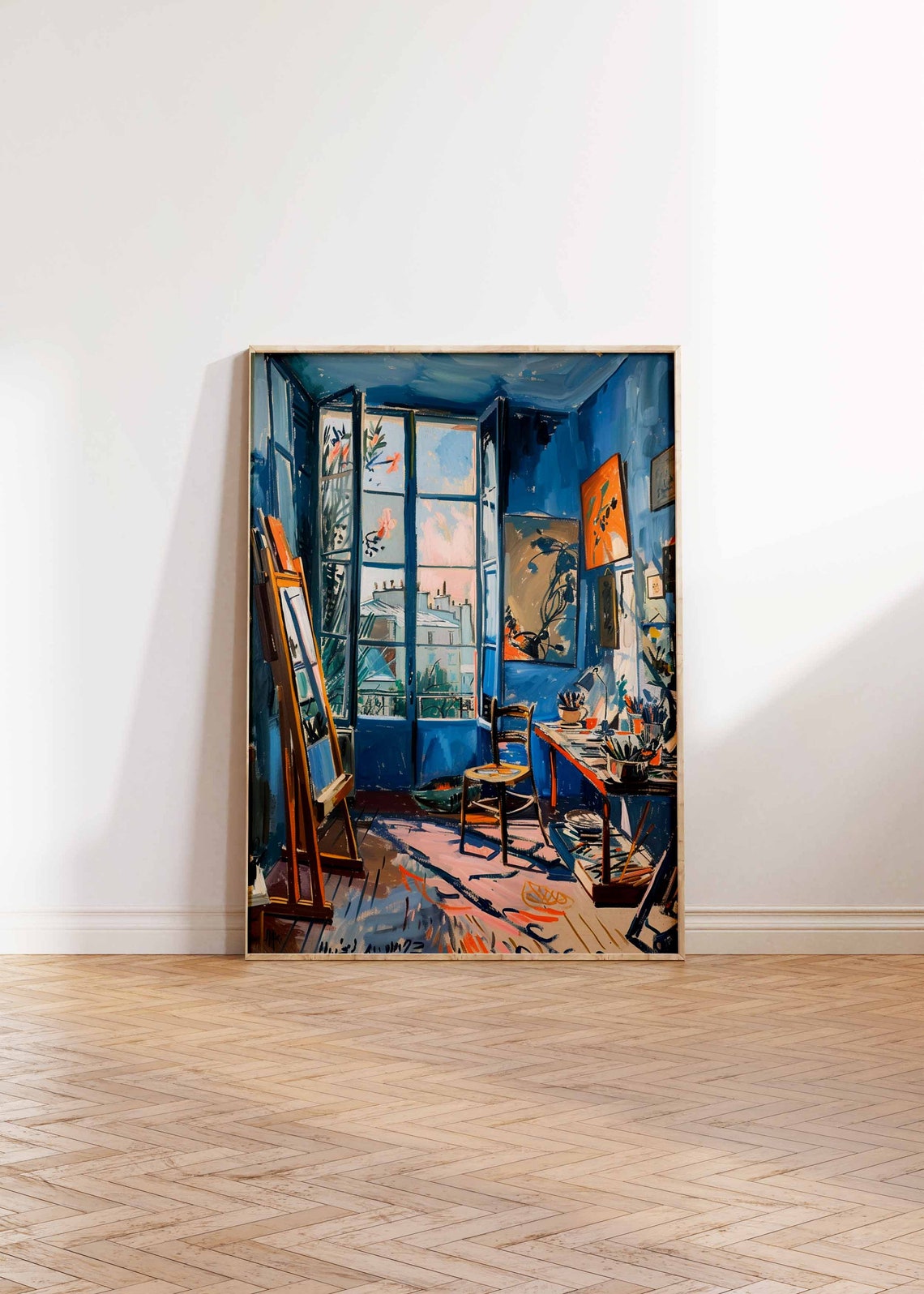 Vivid Blue Artist Studio with Open French Doors Rooftop Poster - Image 2