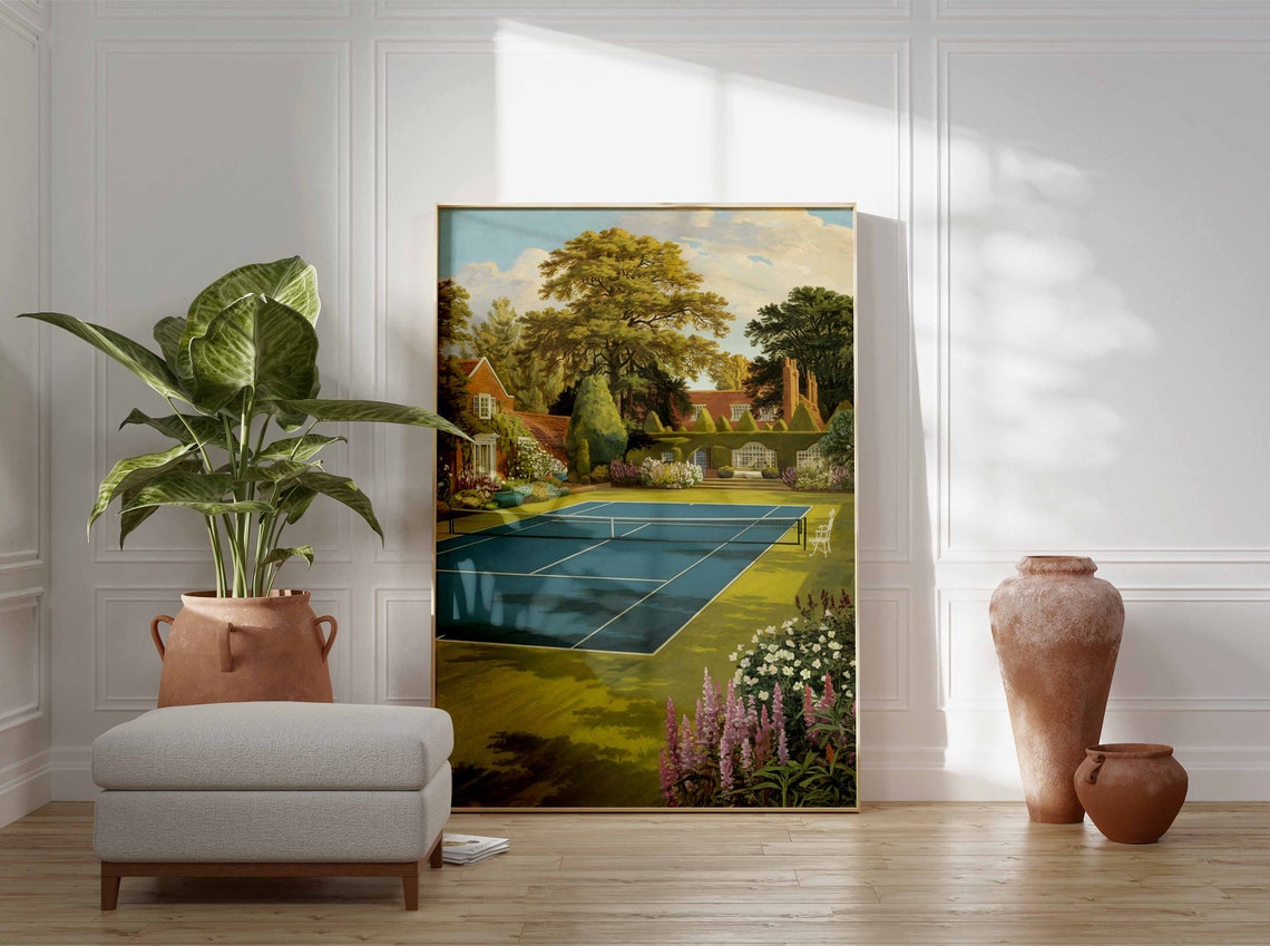 Tennis Poster Tennis Court Art Sports Wall Art Tennis Gift Botanical Print Floral Art Tennis Decor Sport Poster Wall Art Poster - Image 2