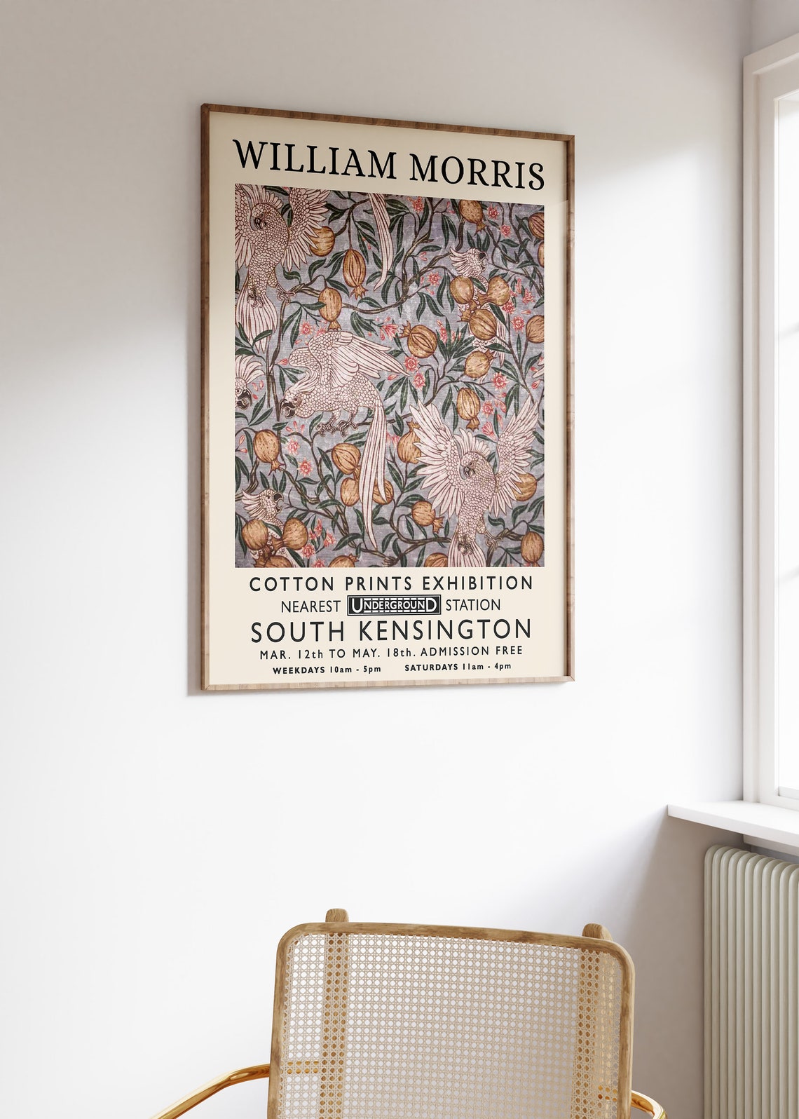 William Morris Cockatoo Pomegranate Textile Pattern Exhibition Poster - Image 2