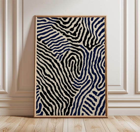 Modern Abstract Line Art Poster Blue And Black Geometric Wall Print Minimalist Textured Design For Contemporary Home Decor