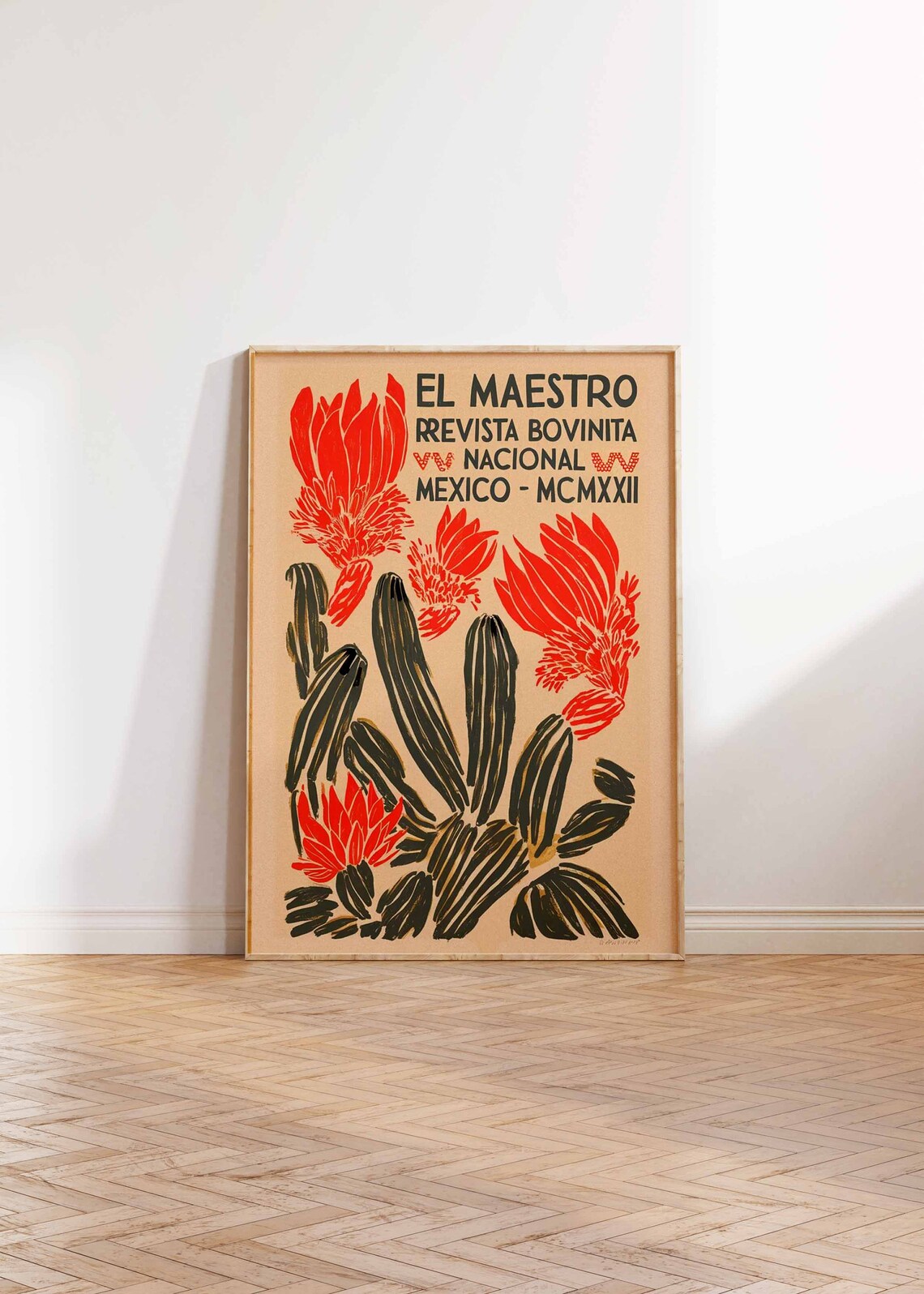 El Maestro Dark Cactus Red Blooms Vintage Mexico Magazine Poster - Image 3