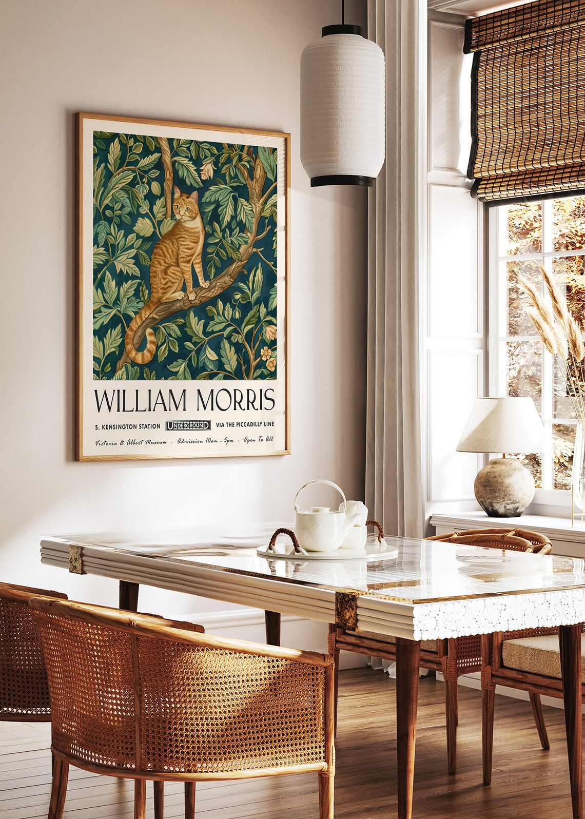 William Morris Cat Print, Floral Cat Art Poster - Image 2