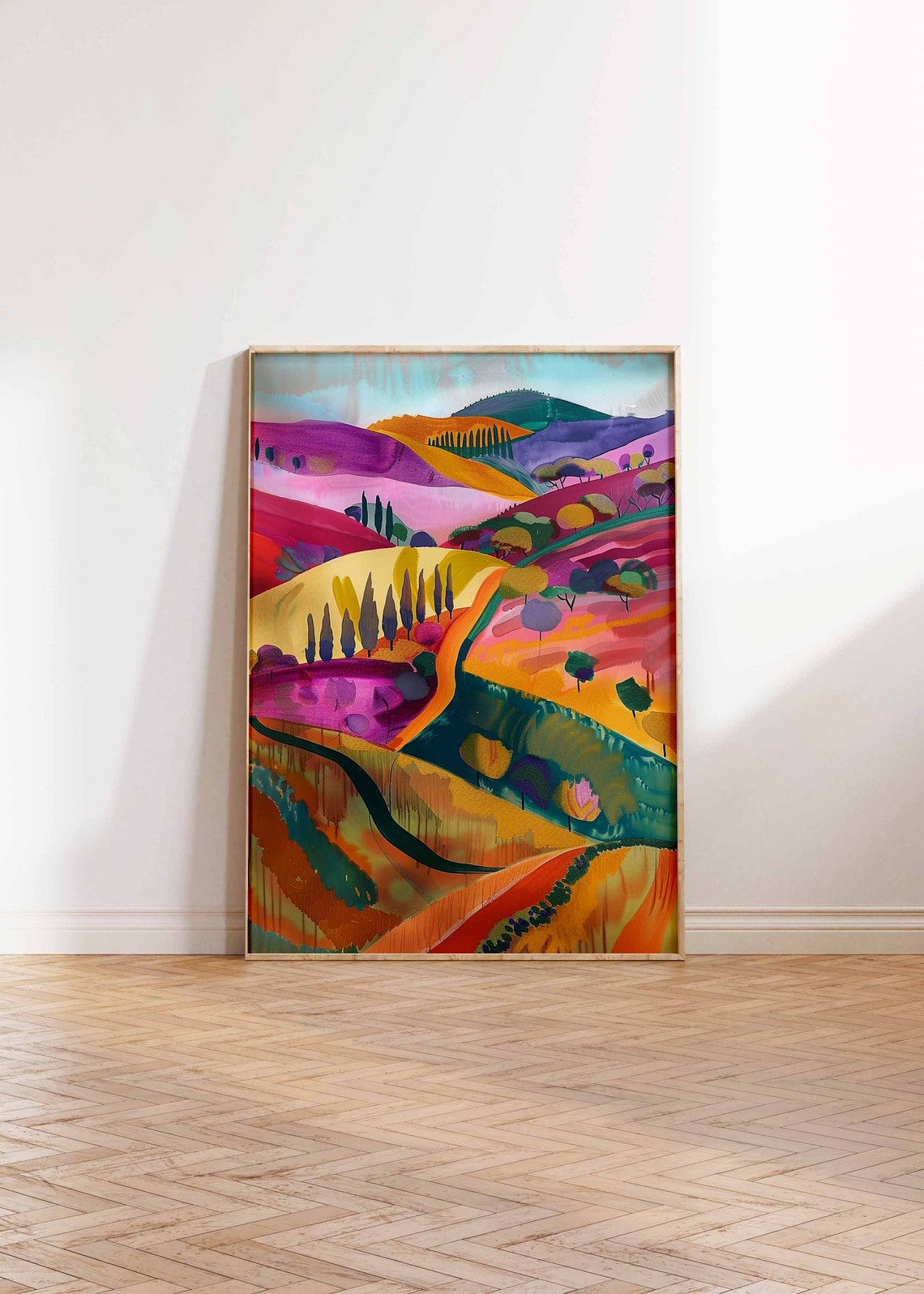 Colorful Valley Winding River Cypress Trees Landscape Art Print - Image 3