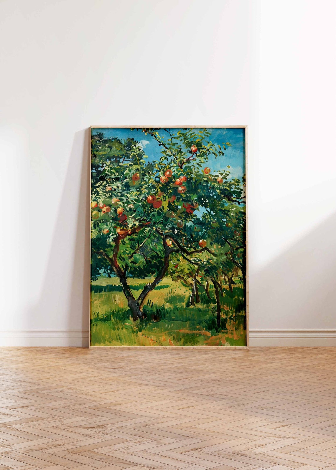 Twisted Old Apple Tree in Bright Sunny Meadow Impressionist Poster - Image 2