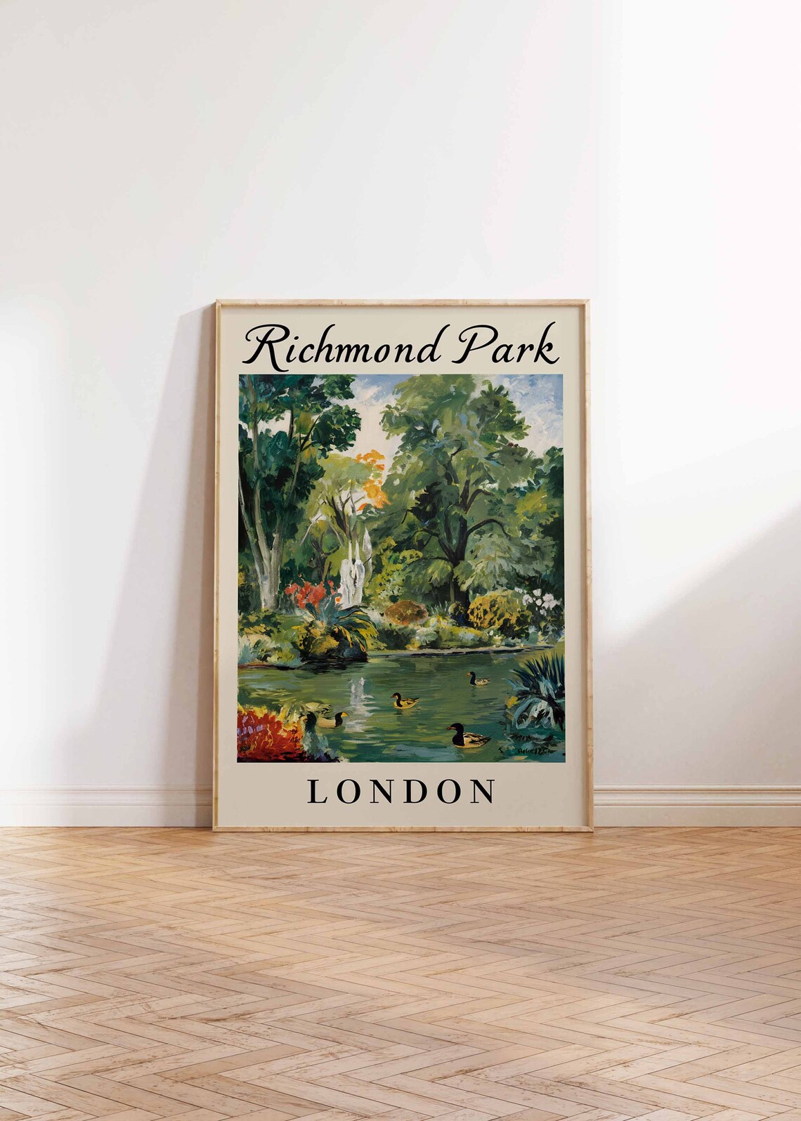 Richmond Park London Duck Pond Woodland Painting Travel Poster - Image 2