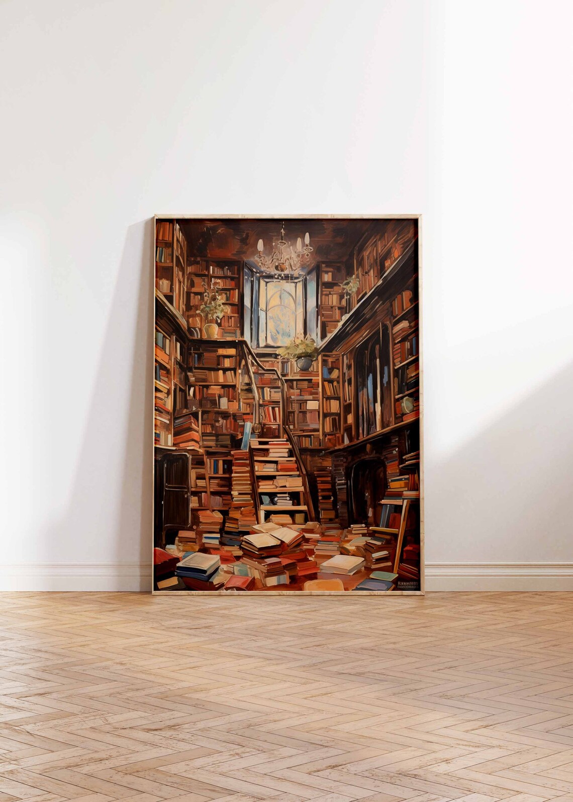 Vintage Library Oil Painting Book Lovers Reading Gift Art Poster - Image 3