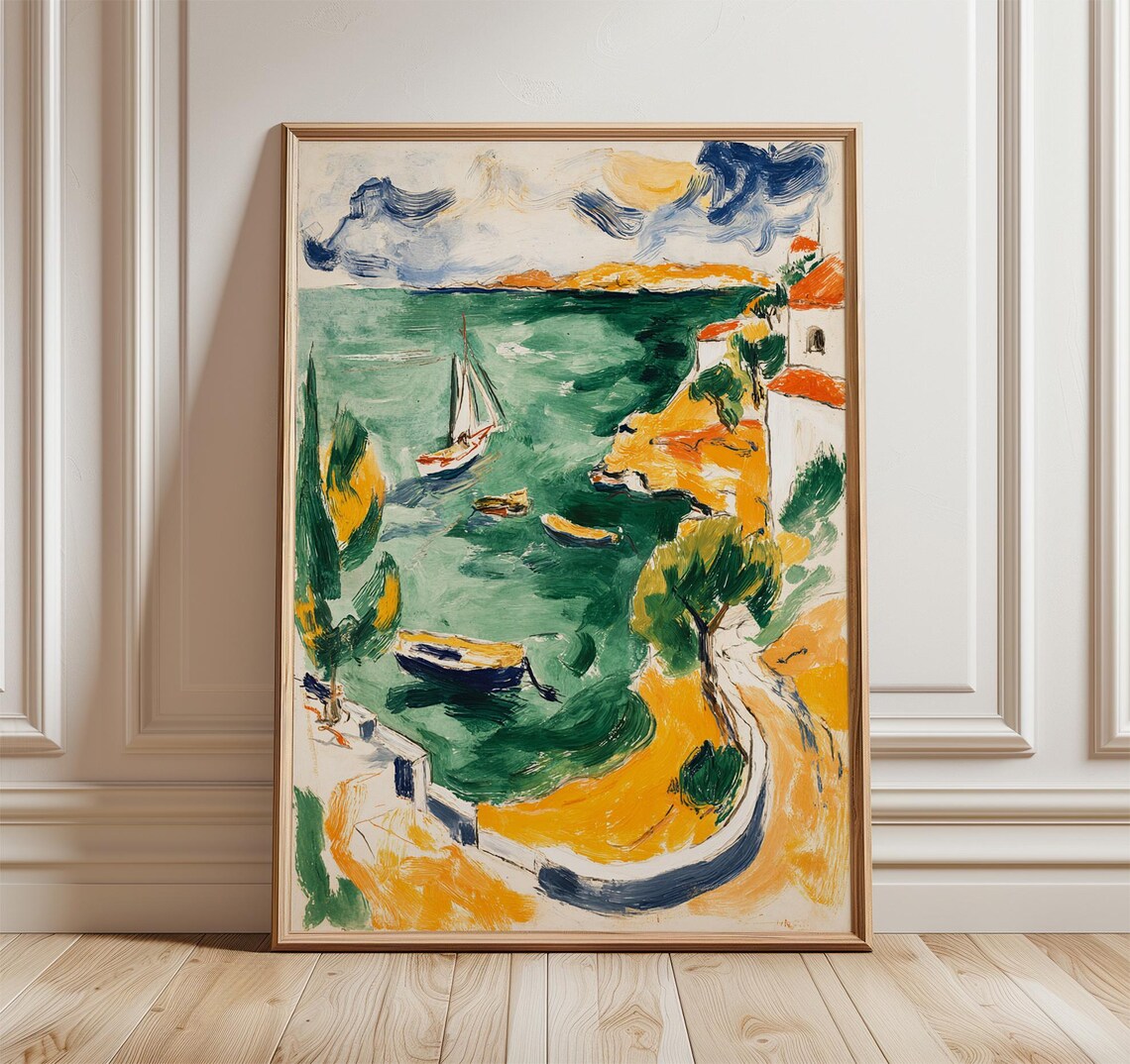 Mediterranean Harbor Fauvist Painting Poster Sailboats Coast Decor Art