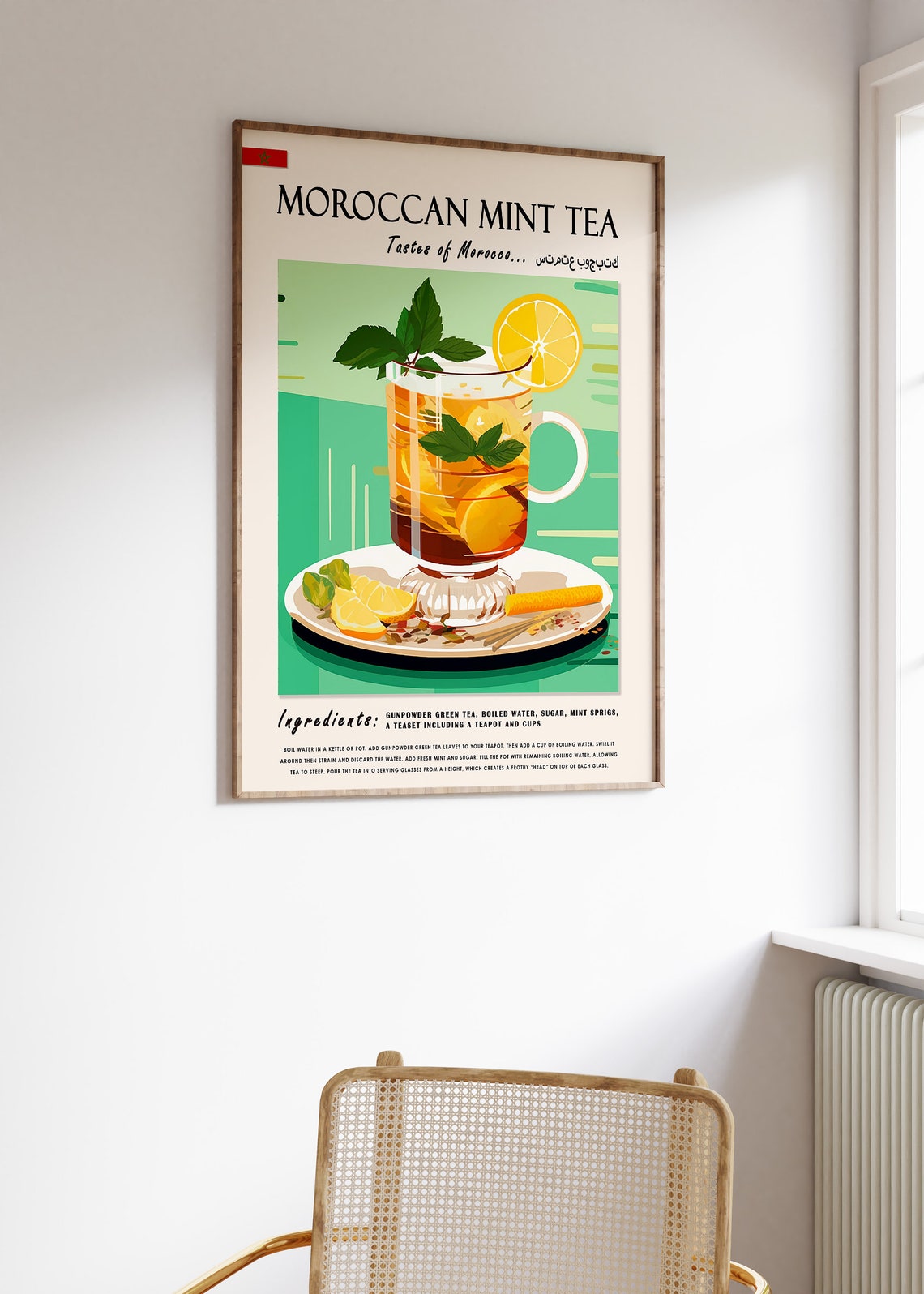 Moroccan Mint Tea Recipe Illustrated Vintage Kitchen Drink Poster - Image 3