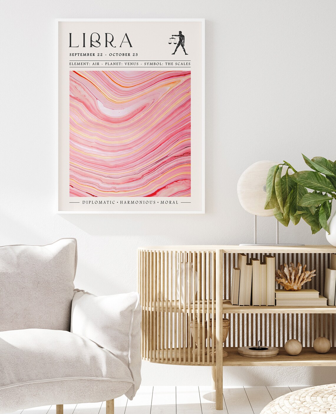 Libra Zodiac Star Sign Pink Marble Astrology Poster September Gift - Image 2