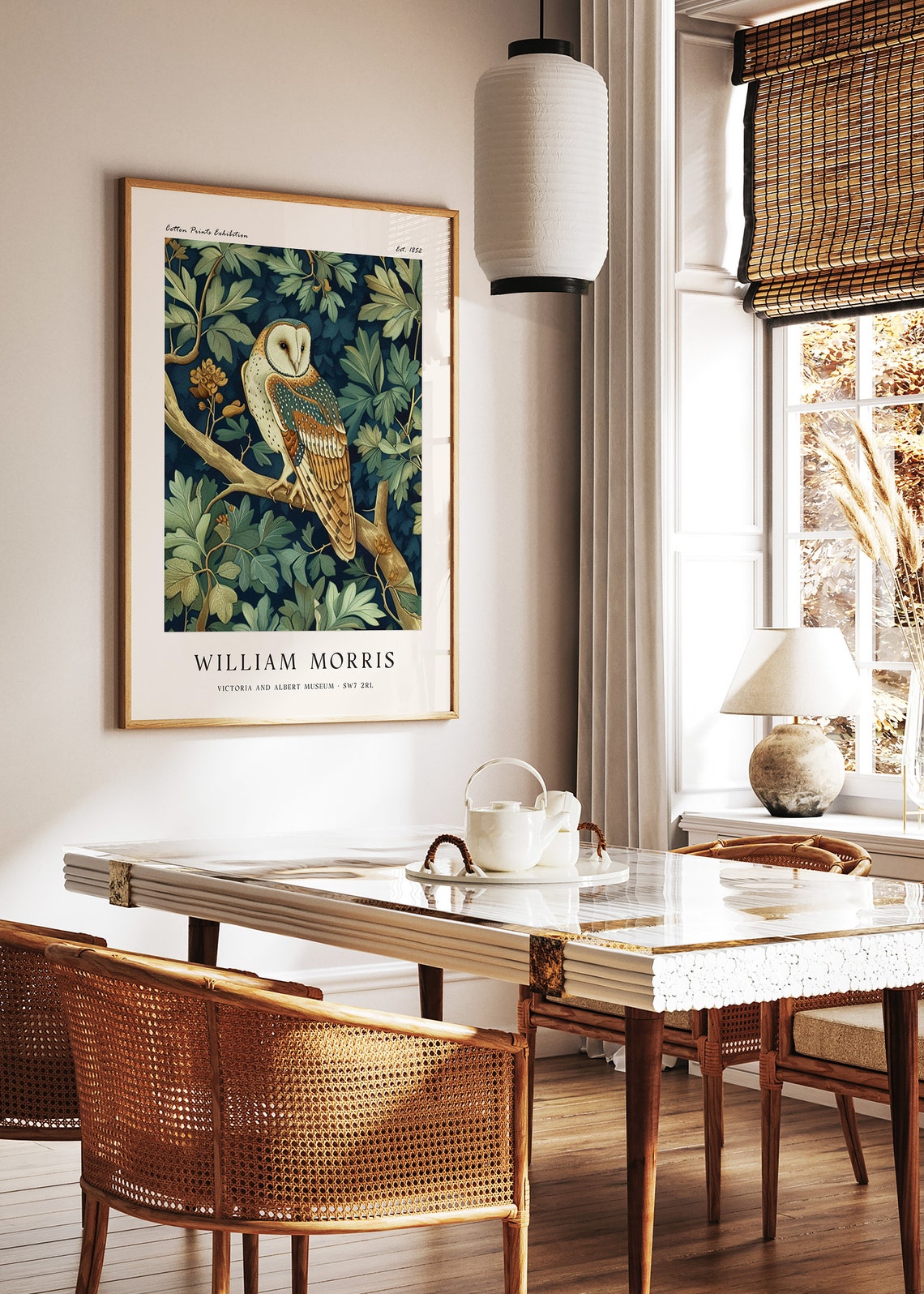 William Morris Barn Owl on Leafy Branch Botanical Night Style Poster - Image 2