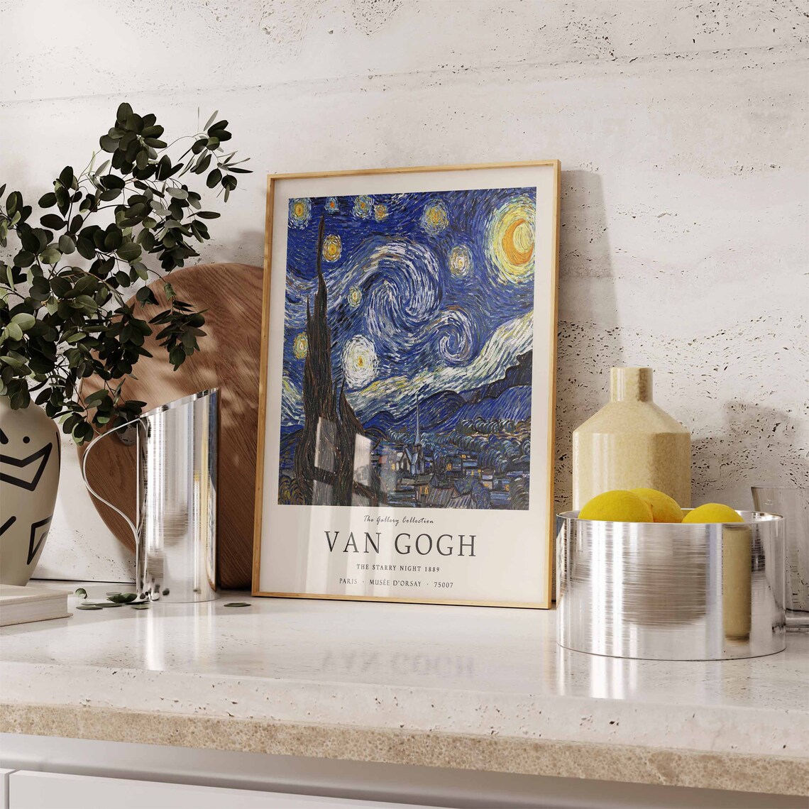 Van Gogh The Starry Night 1889 Swirling Moonlit Night Sky Art Print - Image 3