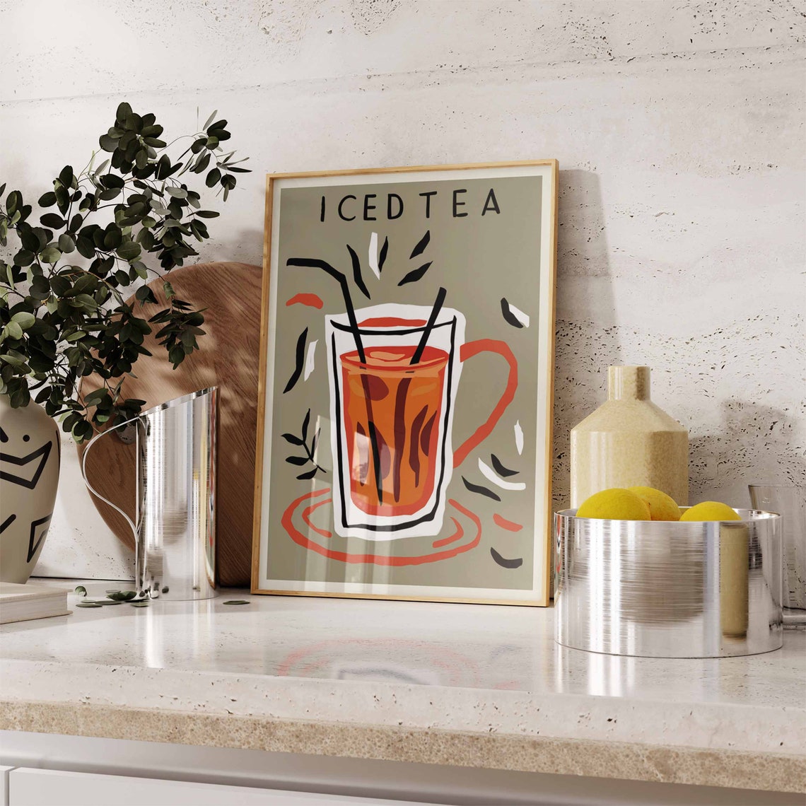 Iced Tea Orange Glass Mug Sage Retro Mid Century Kitchen Poster - Image 2