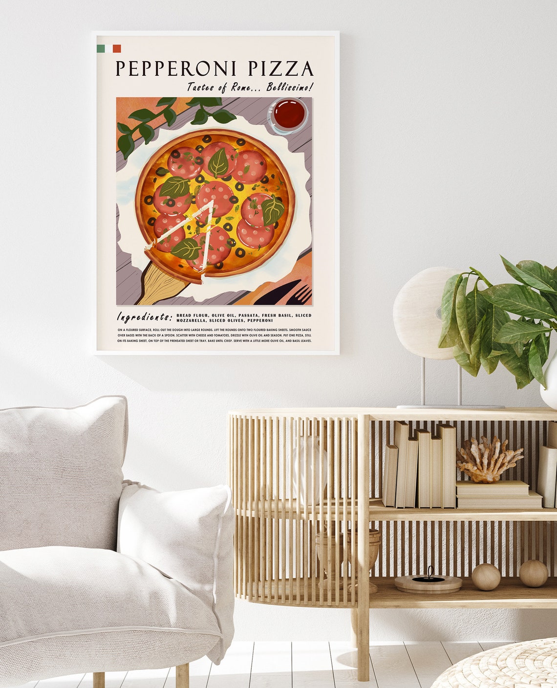 Italian Food Poster Pizza Art Poster Rome Travel Poster Kitchen Decor Food Art Food And Drink Poster Retro Print Food Gift - Image 2